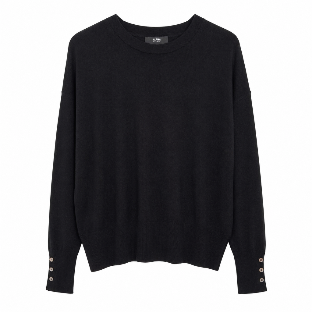 Alpha Studio Man Knit Crew Neck Bottoni Black