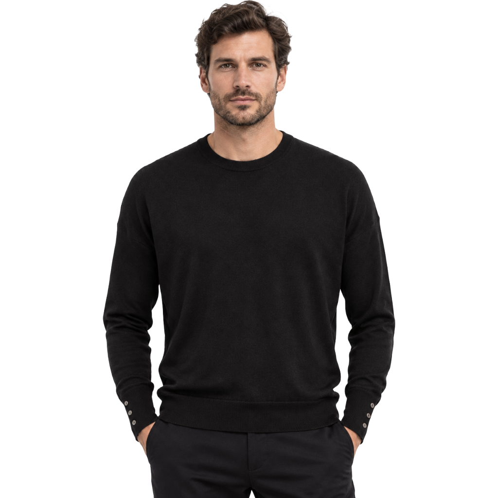 Alpha Studio Man Knit Crew Neck Bottoni Black