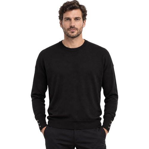 Alpha Studio Man Knit Crew Neck Bottoni Black
