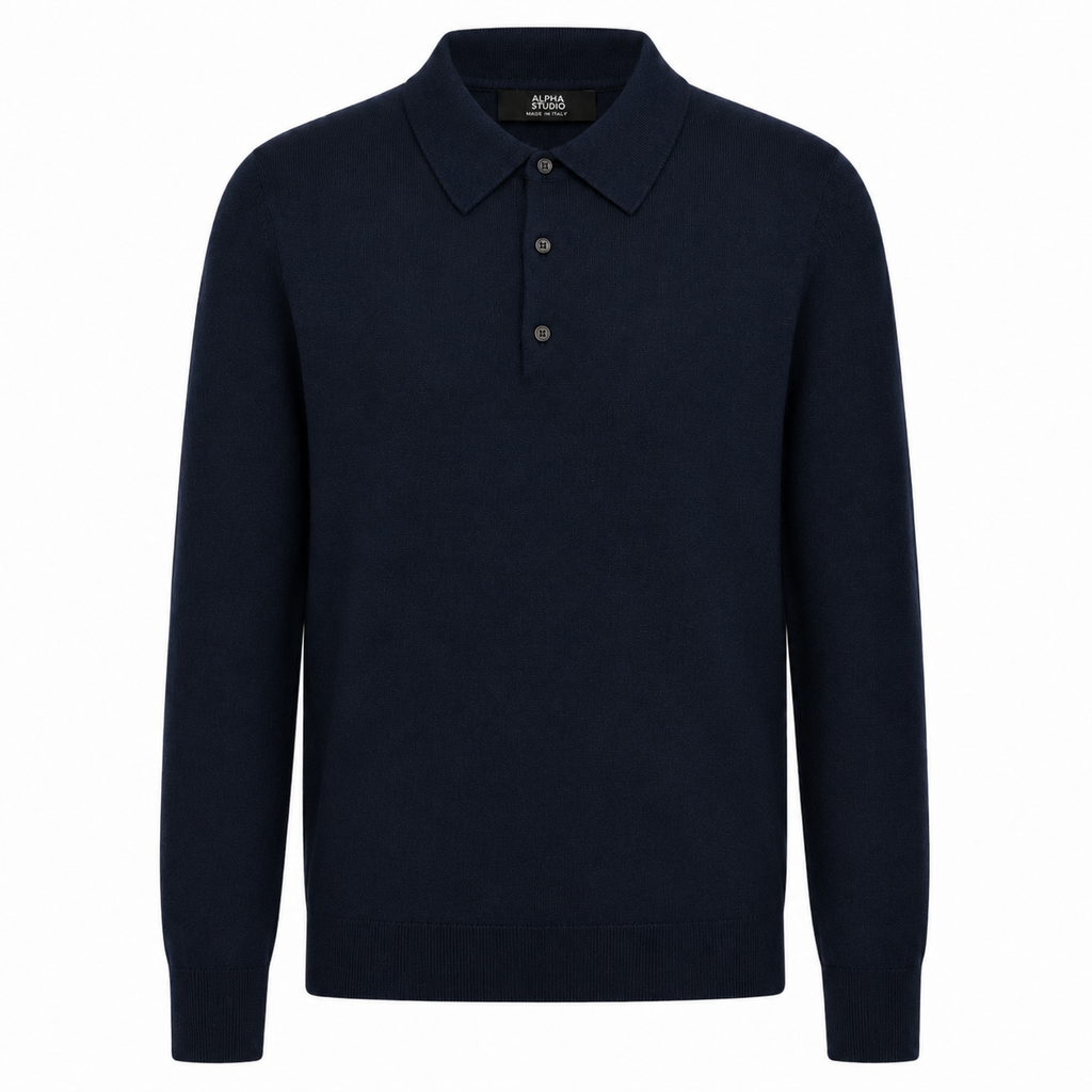 Alpha Studio Man Polo Silk Cashmere Blue