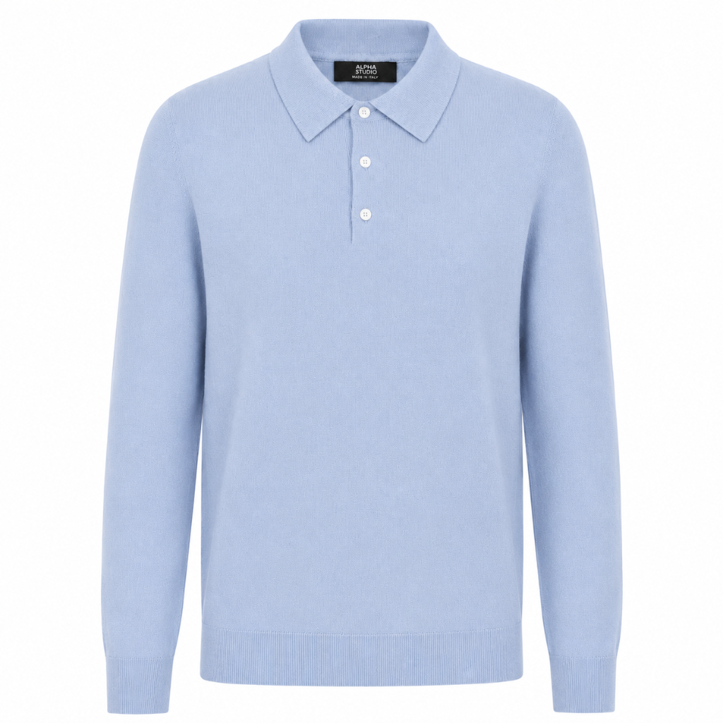 Alpha Studio Man Polo Silk Cashmere Light Blue