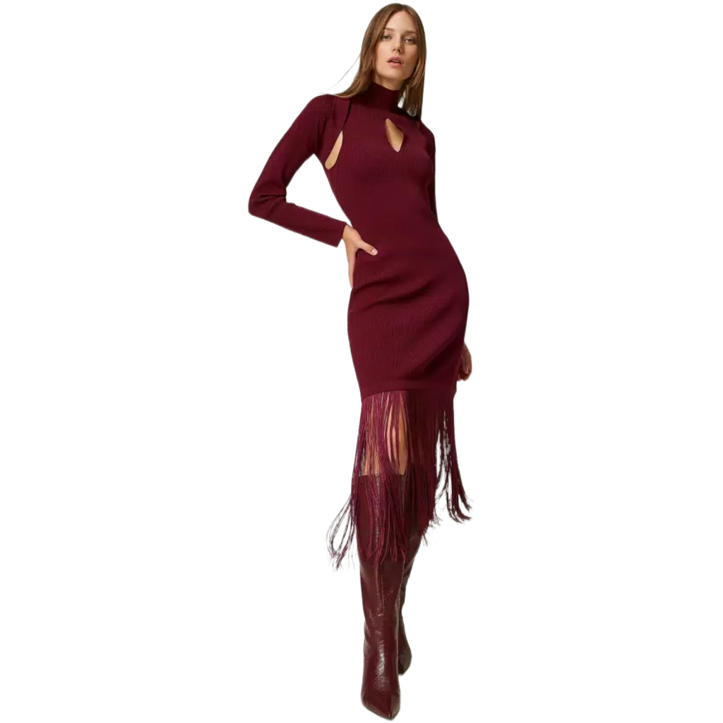 Twinset Woman Dress Long Frange Coprispalle Red