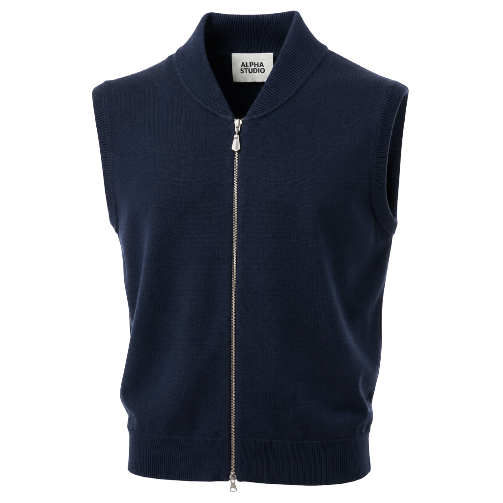 Alpha Studio Man Vest Zip Merinos Blue