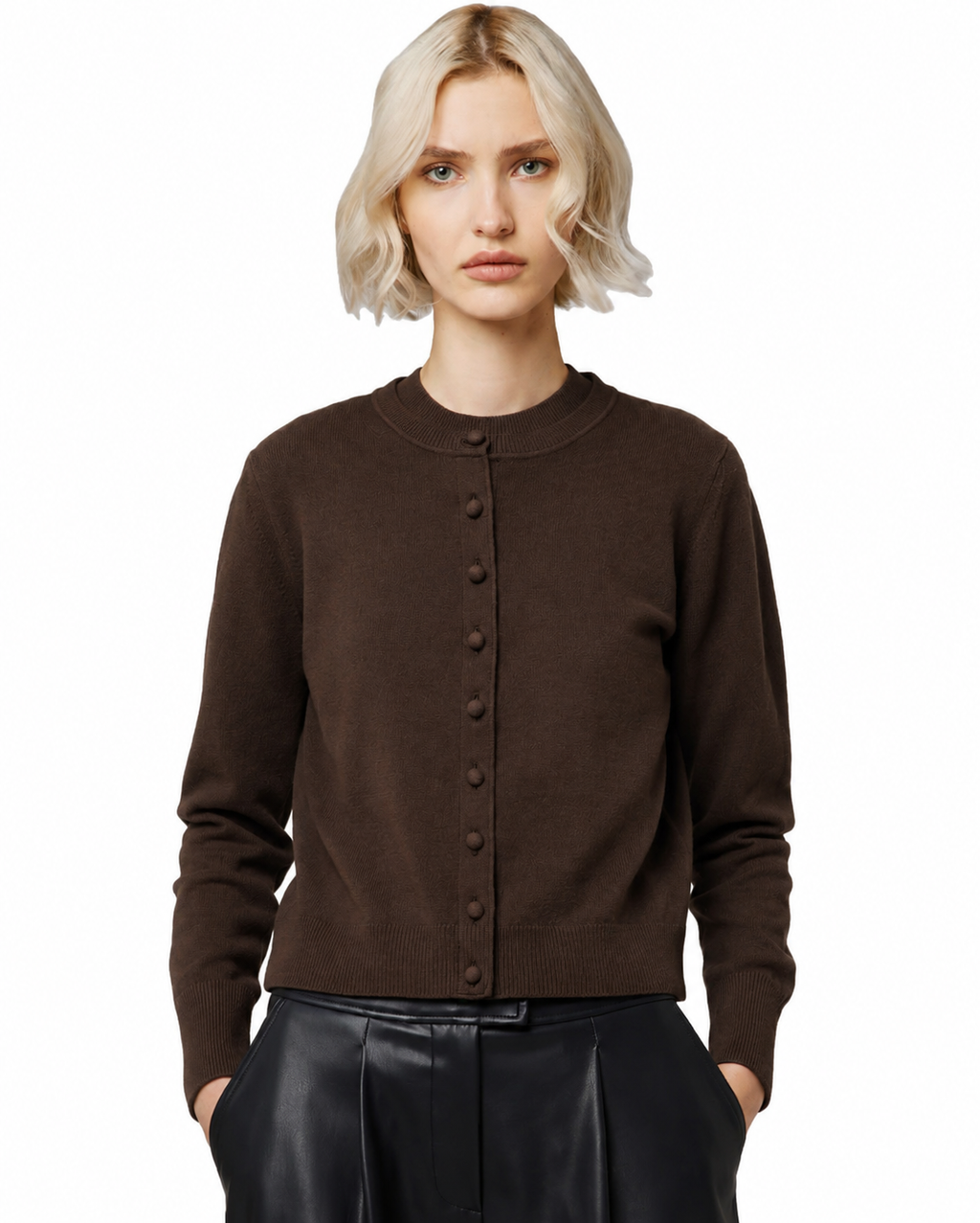 Alpha Studio Woman Rebecca Cropped Long Retrò Sweaters Brown
