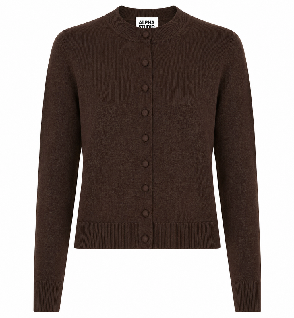 Alpha Studio Woman Rebecca Cropped Long Retrò Sweaters Brown