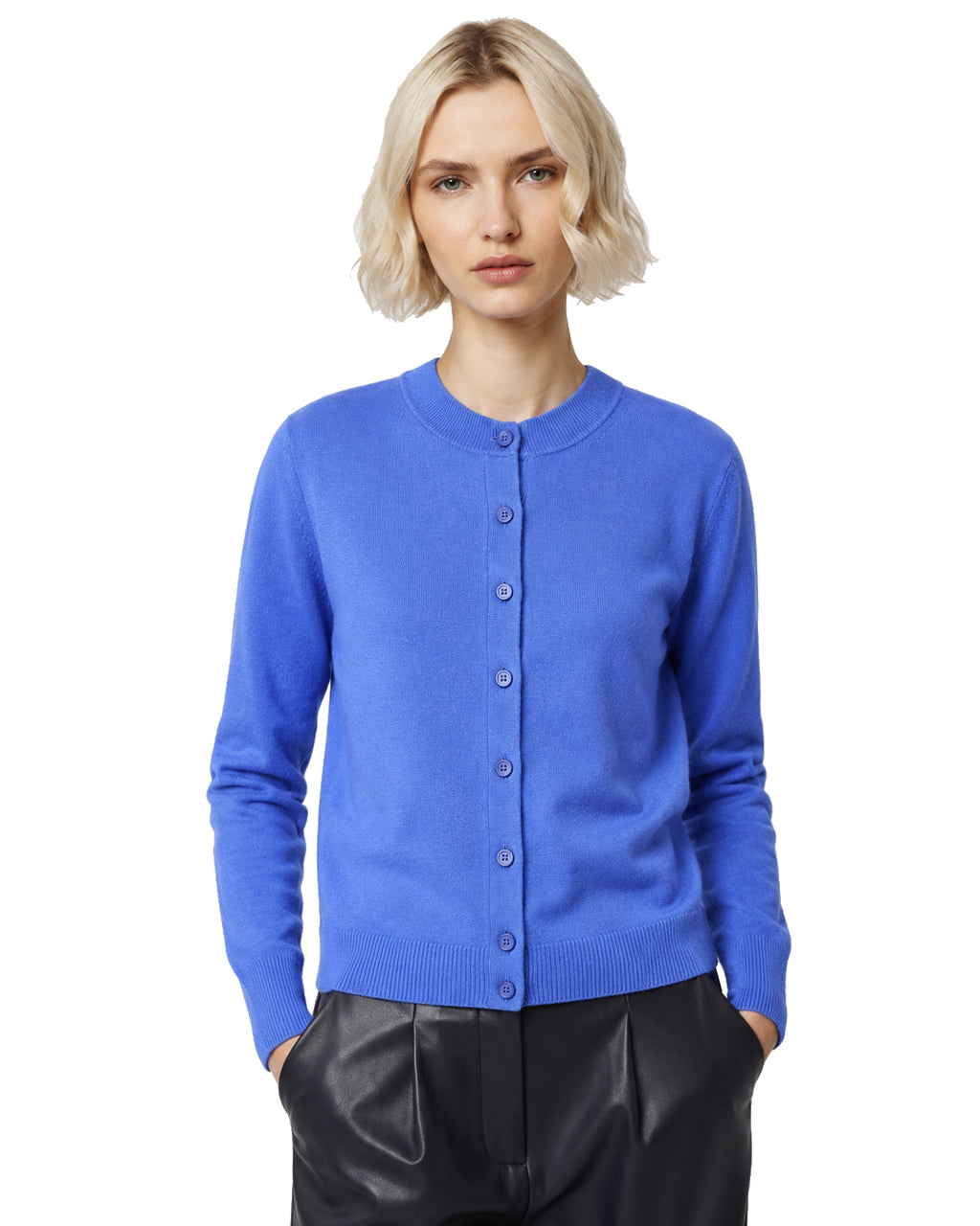 Alpha Studio Woman Rebecca Cropped Long Retrò Sweaters Light Blue