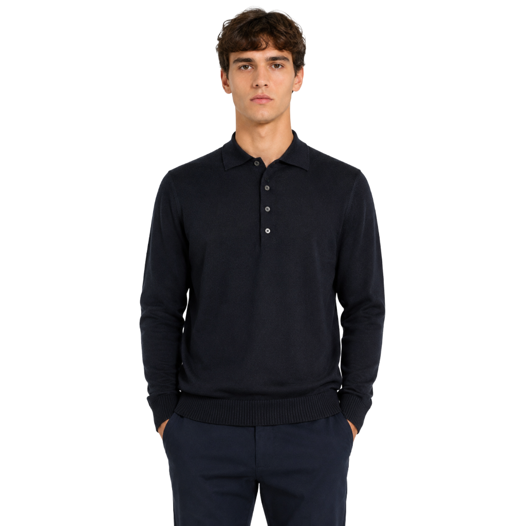 Alpha Studio Man Polo Slim Sleeve Long Blue