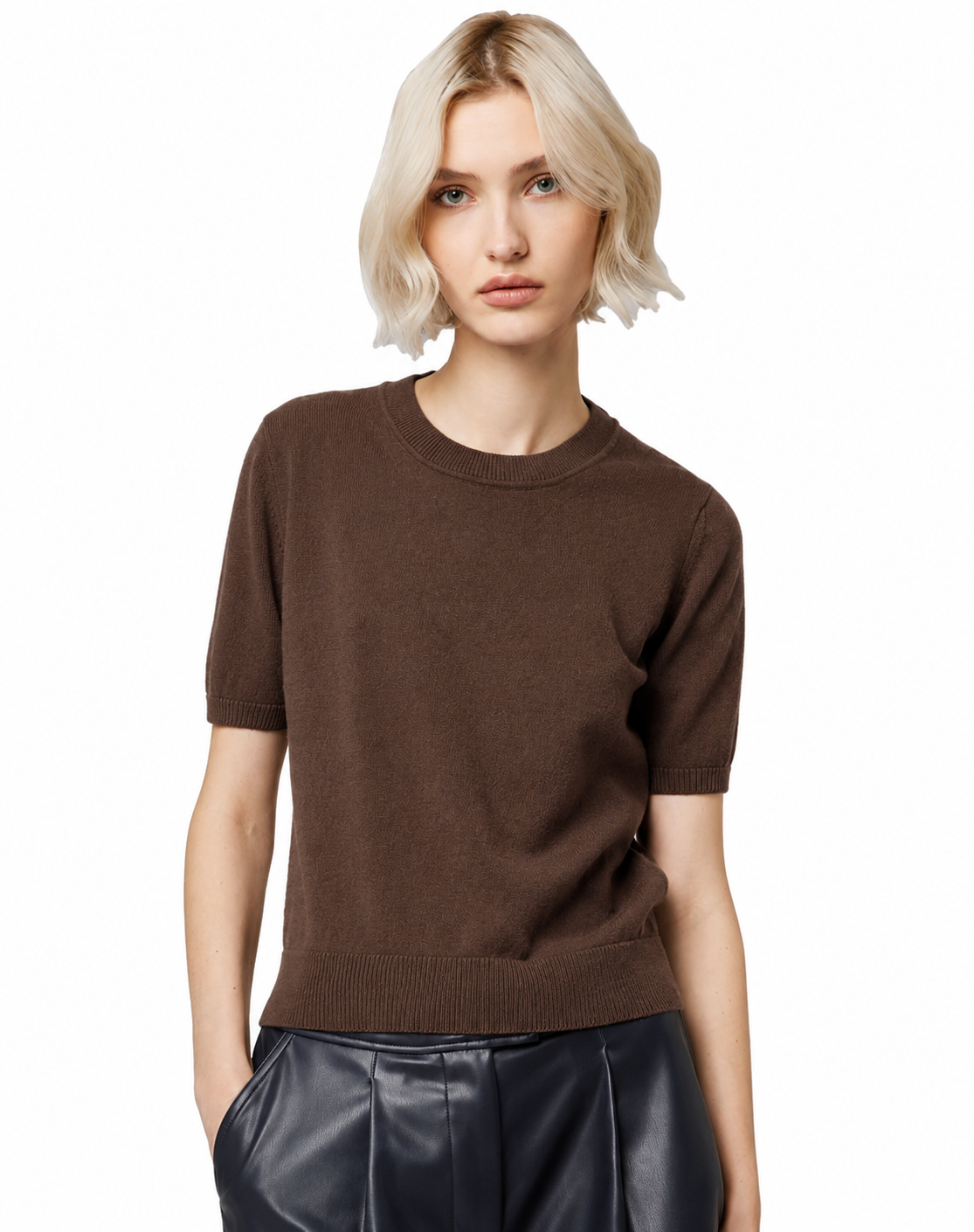 Alpha Studio Woman Crew Neck Cropped Retrò Sweaters Brown