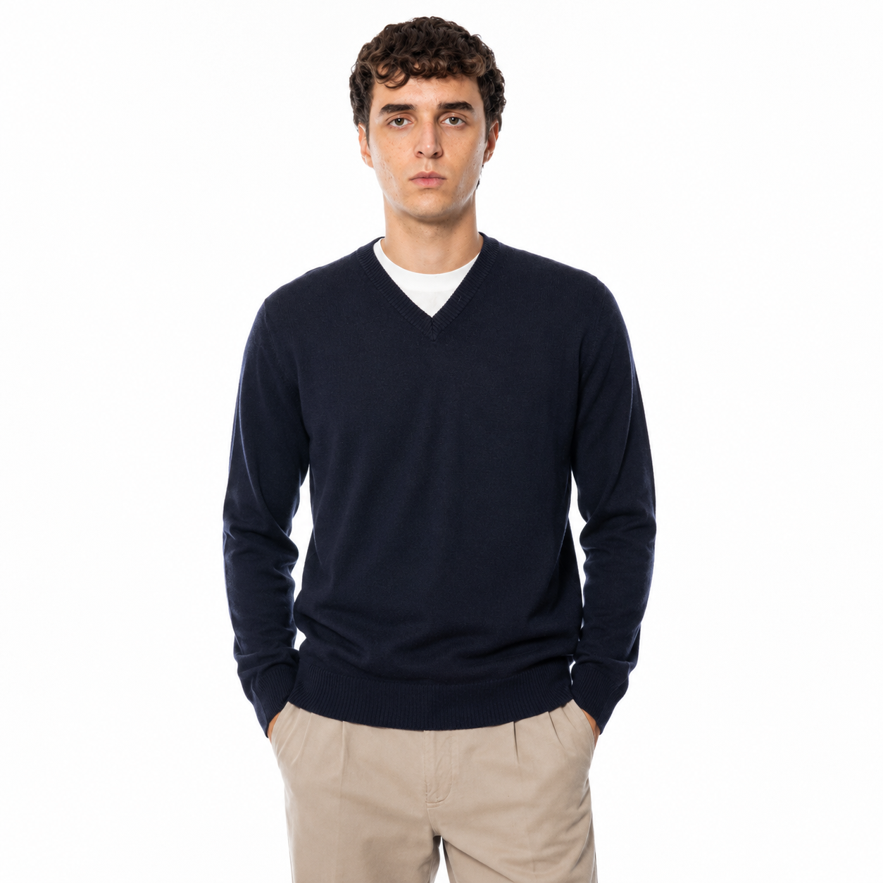 Alpha Studio Man Knit V-Neck Blue