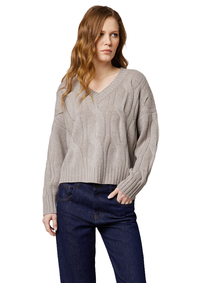 Alpha Studio Woman Boxy Weaving Sweaters Beige