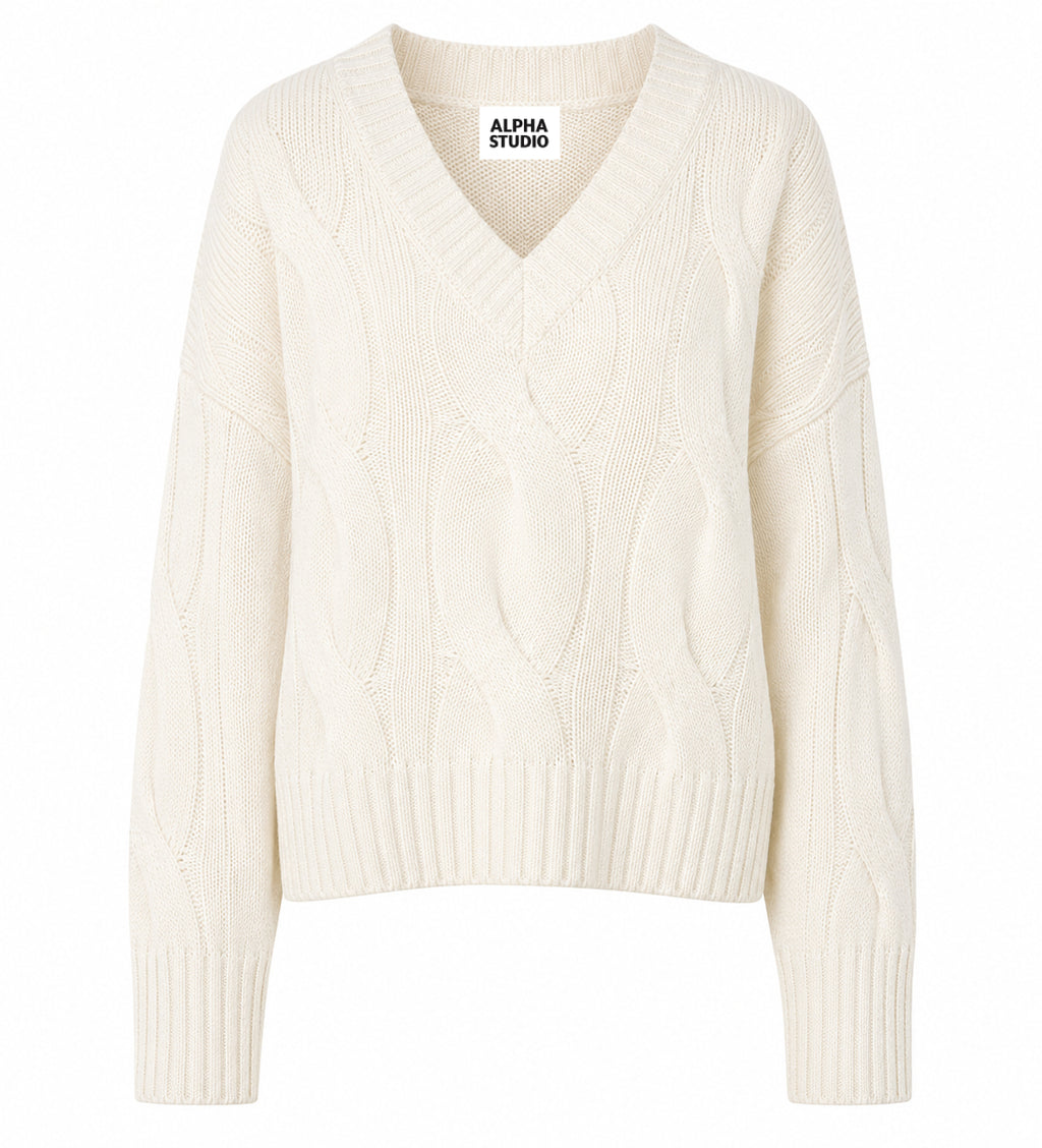 Alpha Studio Woman Boxy Weaving Sweaters White