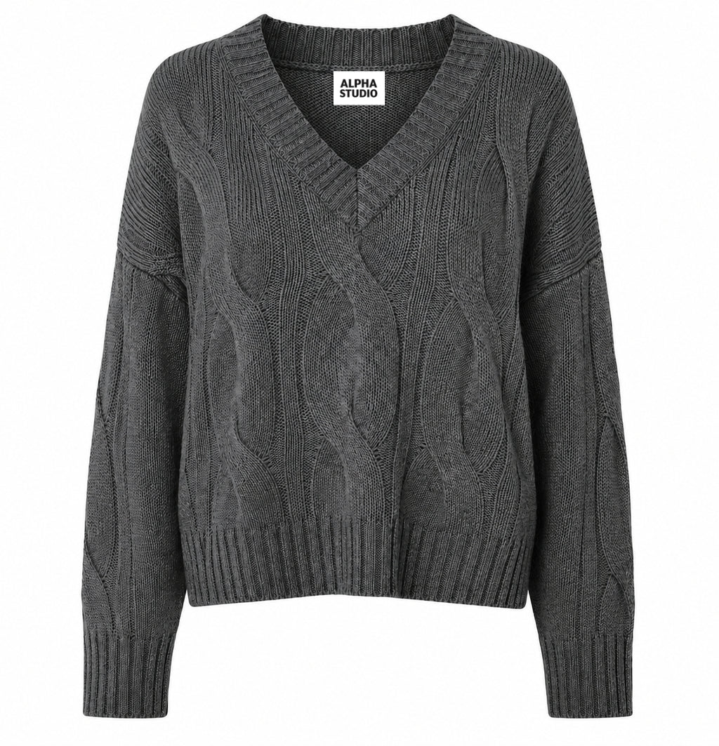 Alpha Studio Woman Boxy Weaving Sweaters Grey