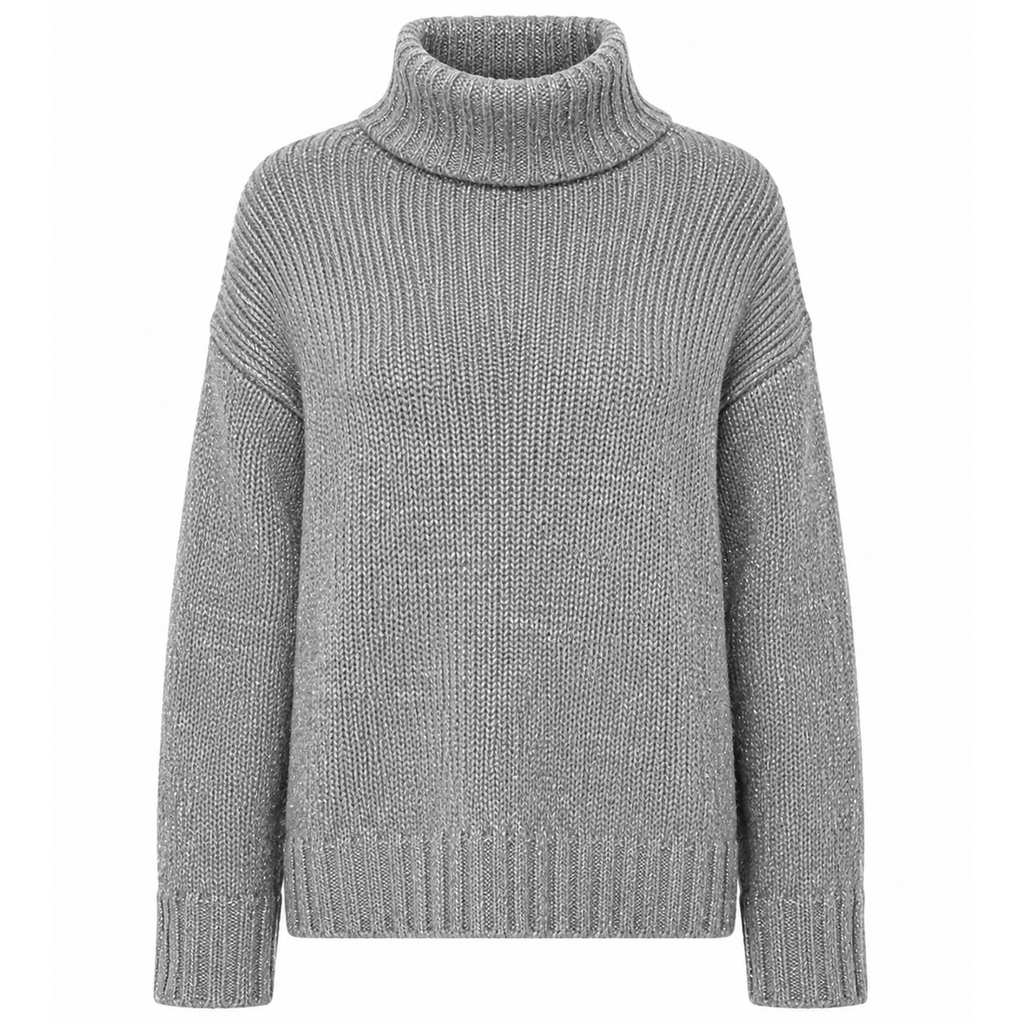 Alpha Studio Woman Neck Piedi Soft Shiny Sweaters Grey