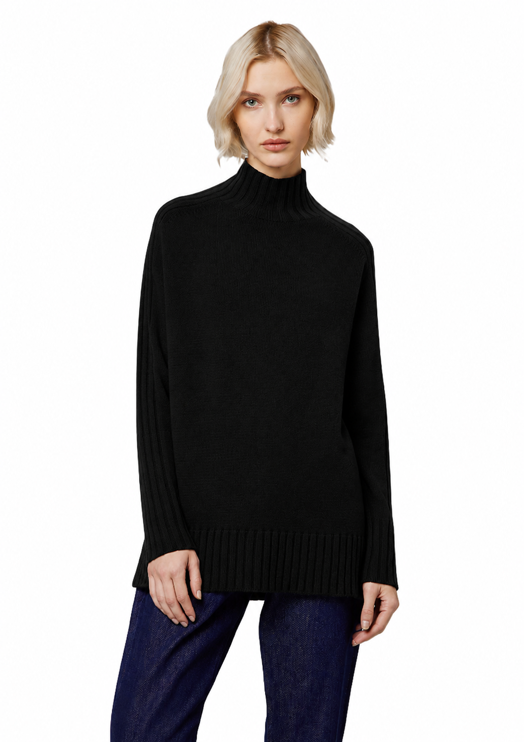 Alpha Studio Woman High Neck Coste Mix Sweaters Black