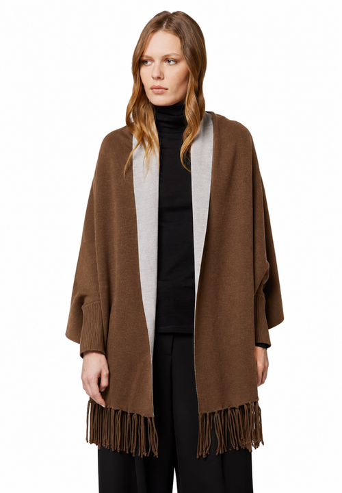 Alpha Studio Woman Stola Frangia Poncho Brown