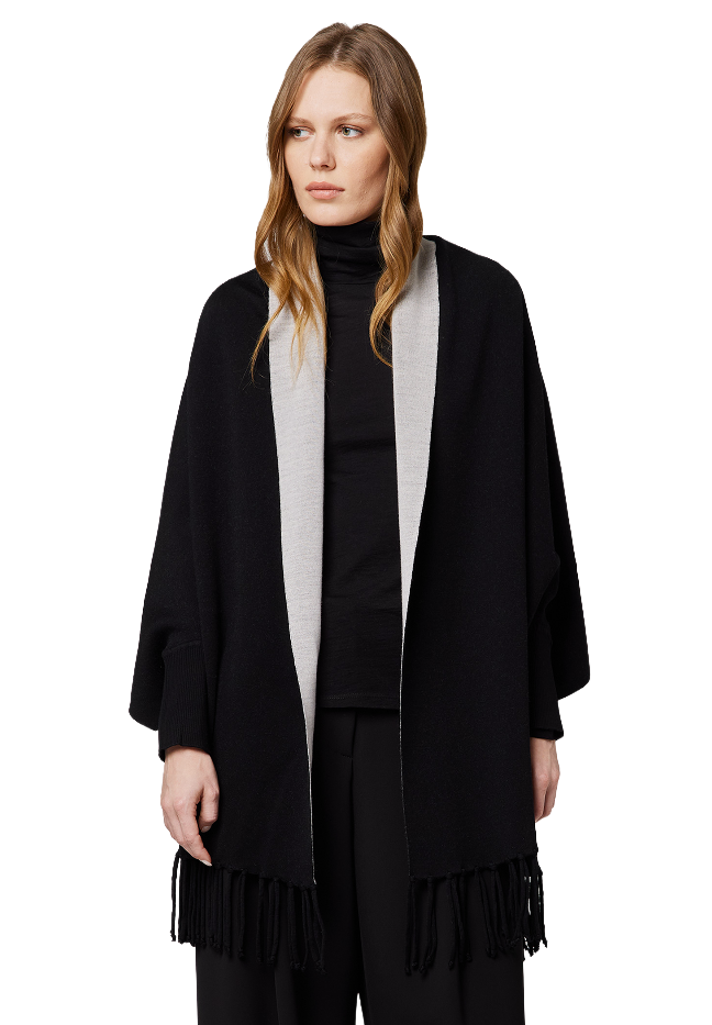 Alpha Studio Woman Stola Frangia Poncho Black
