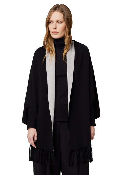 Alpha Studio Woman Stola Frangia Poncho Black