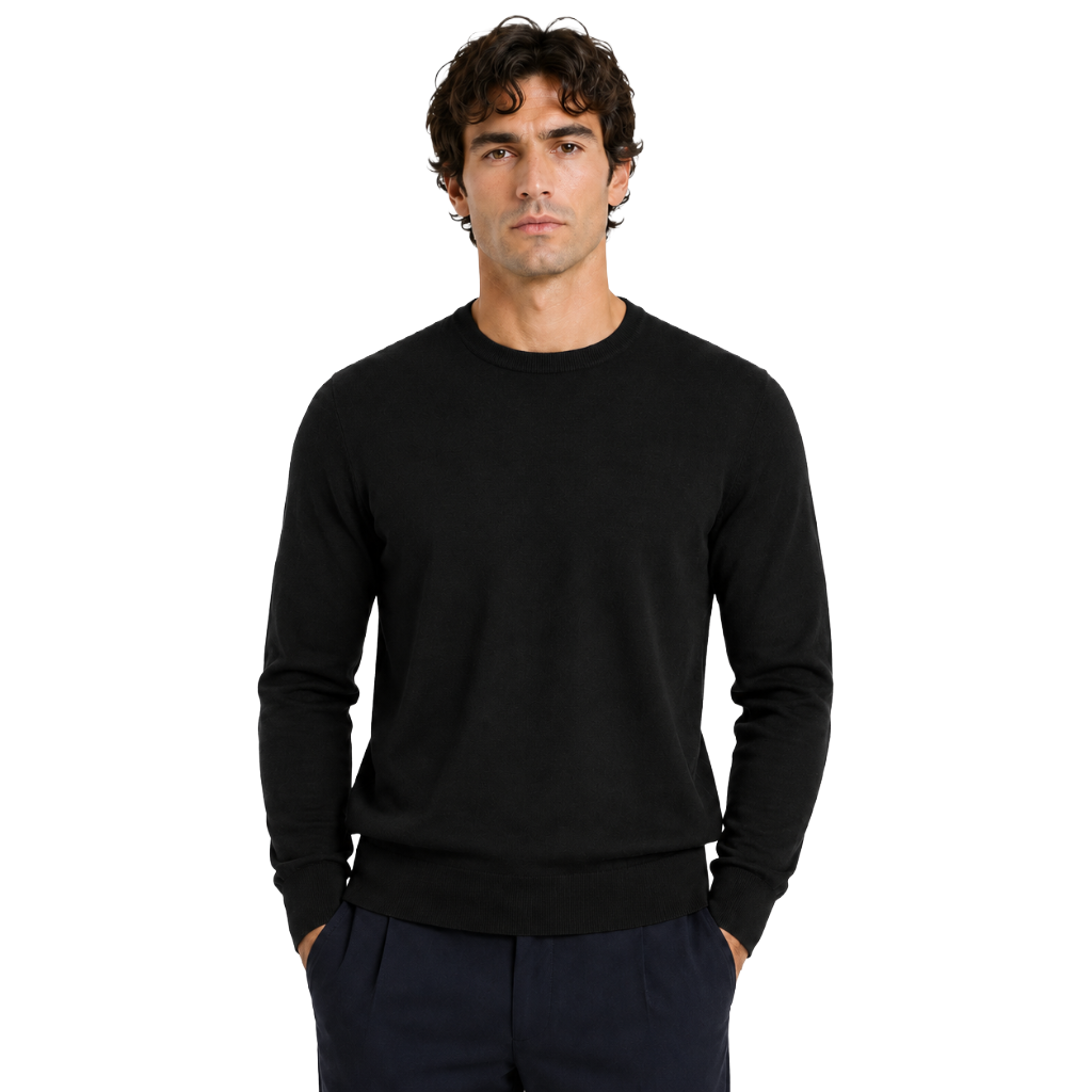 Alpha Studio Man Knit Crew Neck Merinos Black