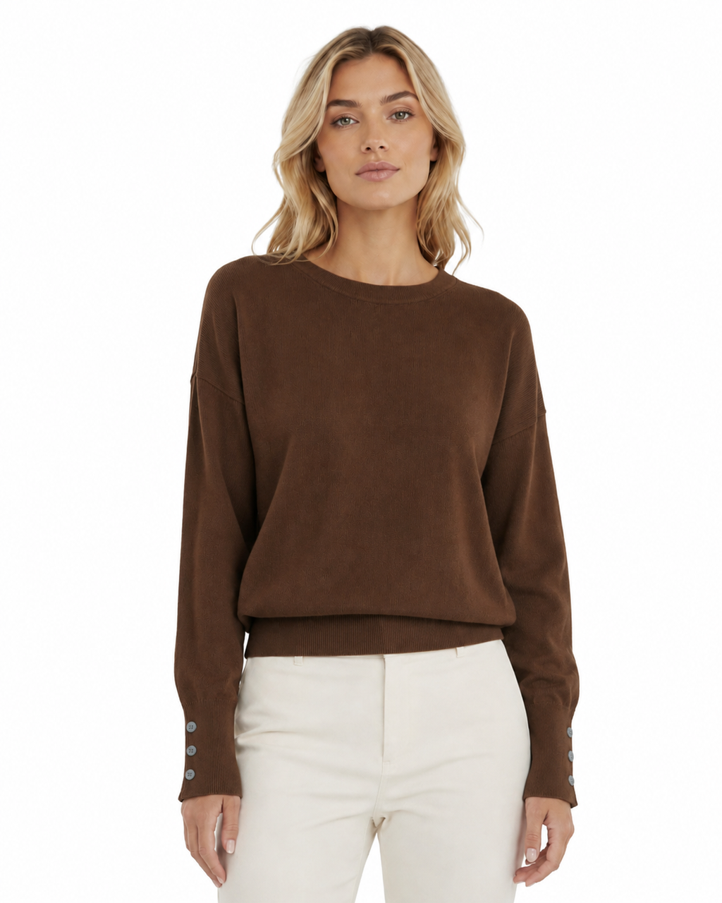 Alpha Studio Woman Crew Neck seta-cashmere Sweaters Brown