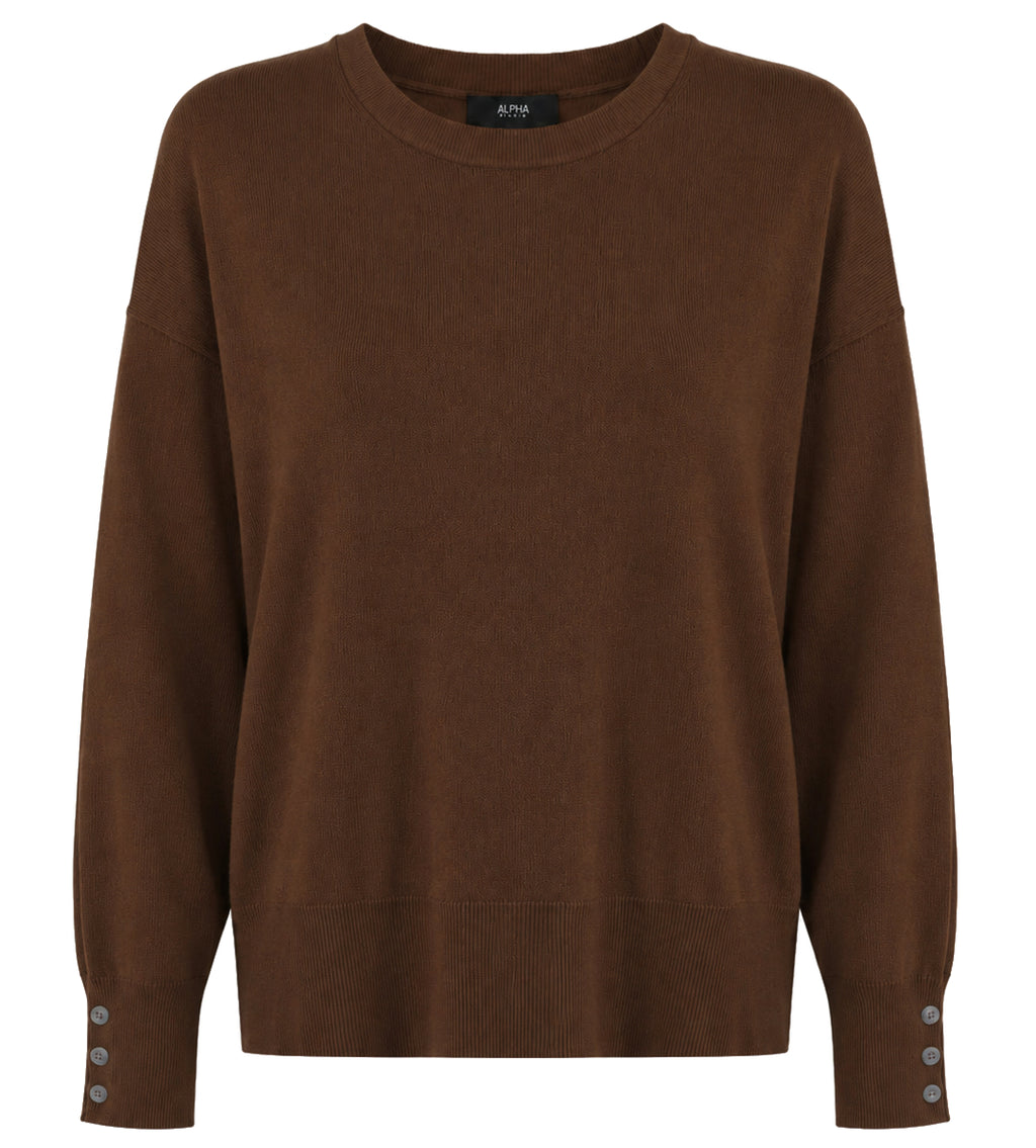Alpha Studio Woman Crew Neck seta-cashmere Sweaters Brown