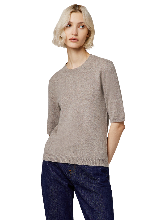 Alpha Studio Woman Crew Neck Gomito Coste Mix Sweaters Beige