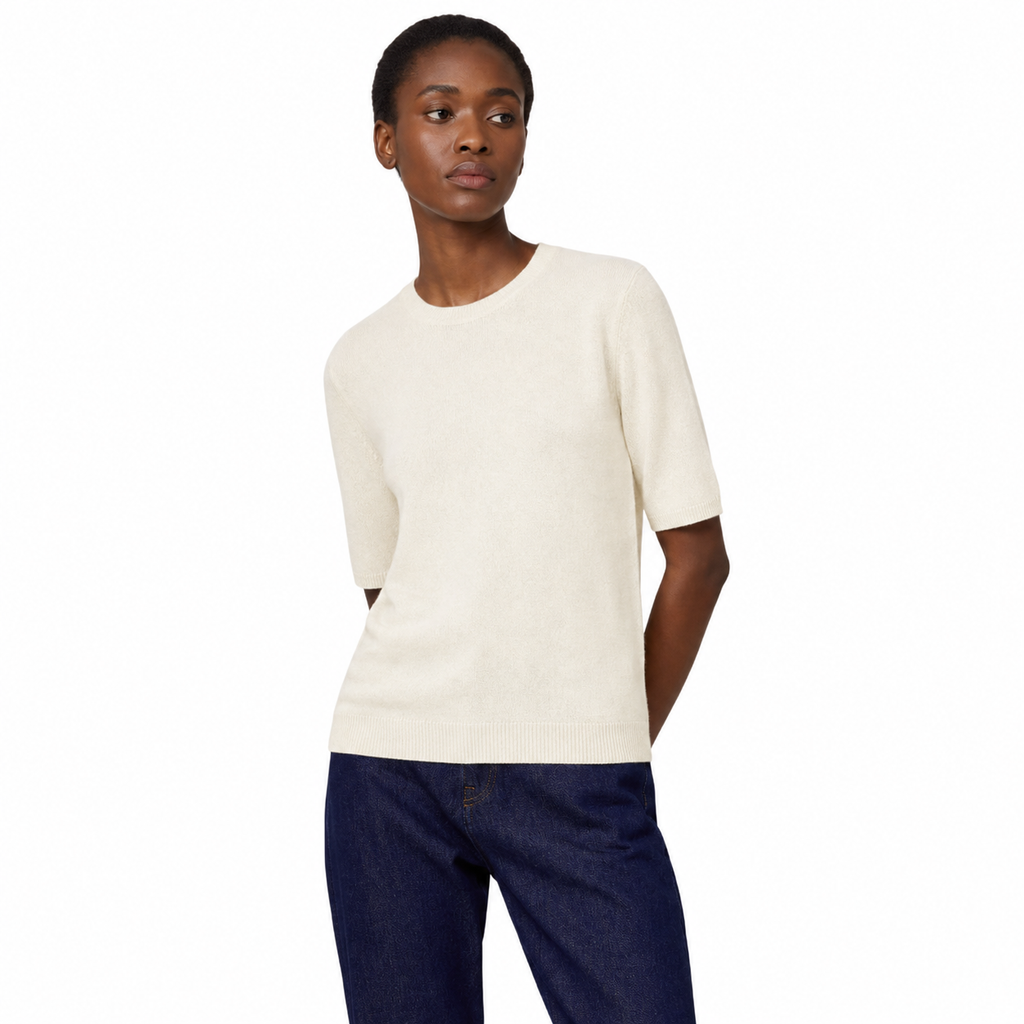 Alpha Studio Woman Crew Neck Gomito Coste Mix Sweaters White