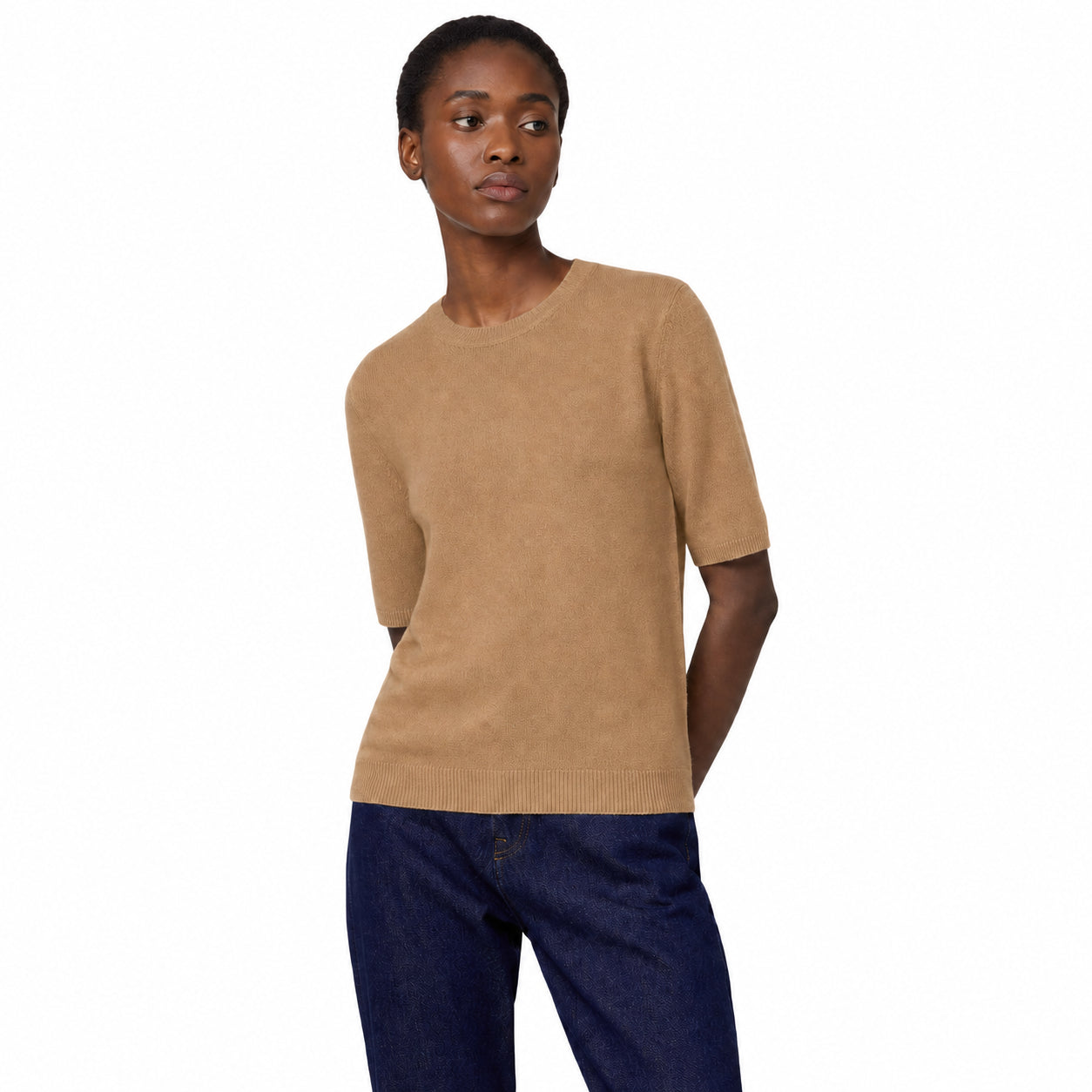 Alpha Studio Woman Crew Neck Gomito Coste Mix Sweaters Camel