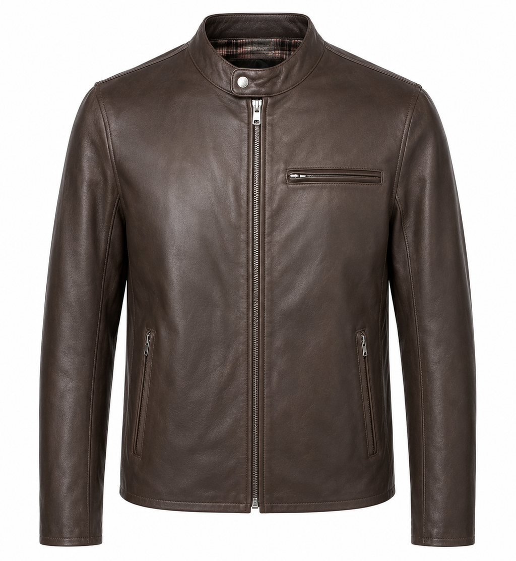 Schott NYC Man Jacket Leather Capra Brown