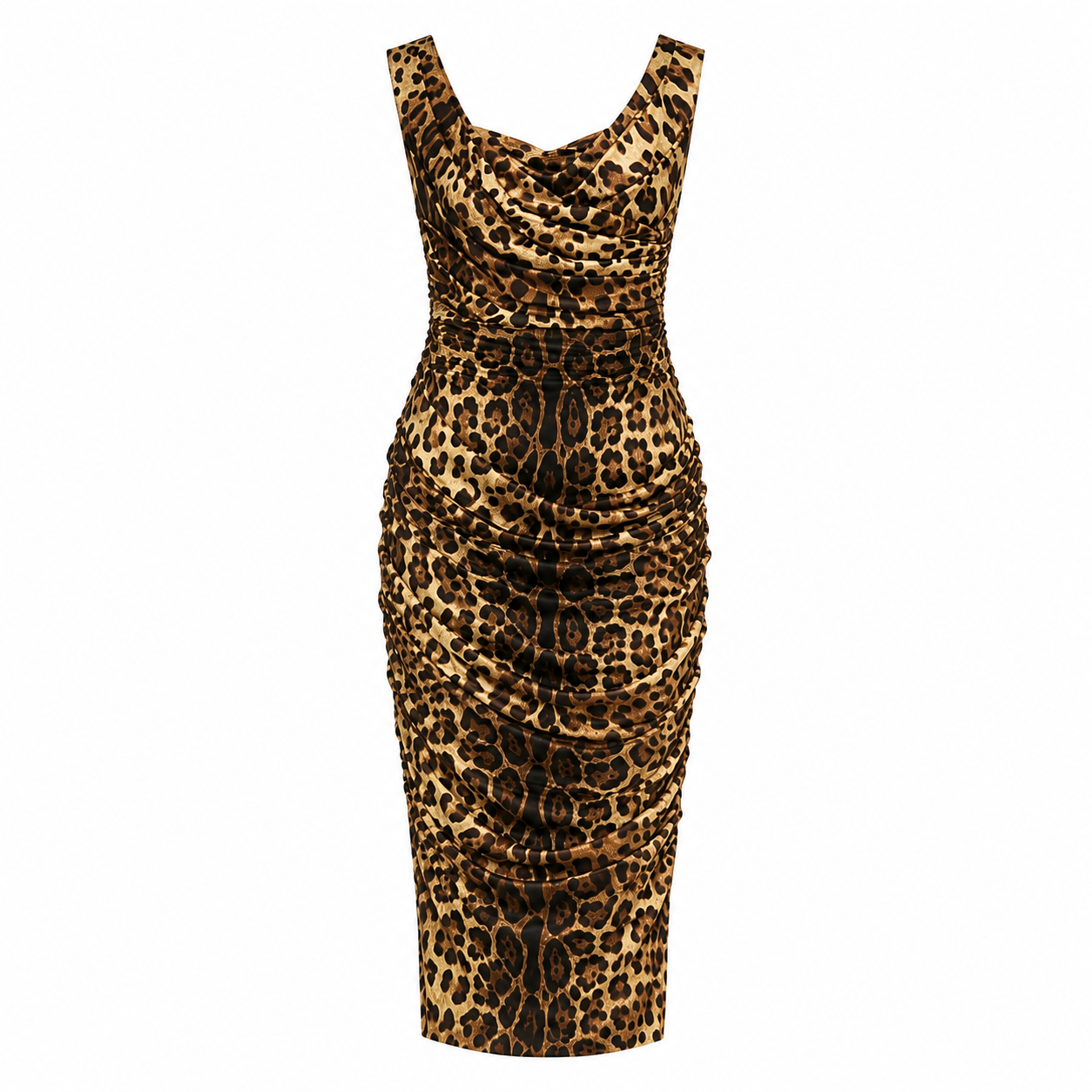 Dolce & Gabbana Woman Dress Leopardato Arricciatura Multicolor