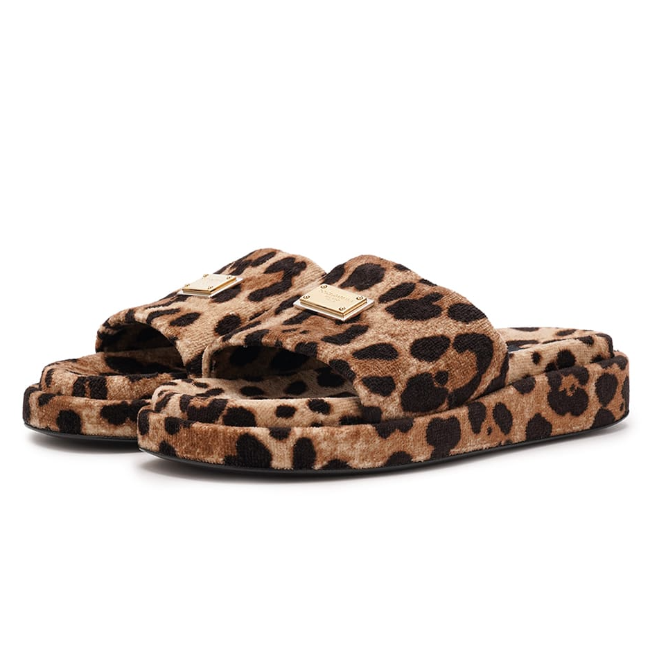 Dolce & Gabbana Woman Ciabatta Terry Maculata Flip-Flops Brown