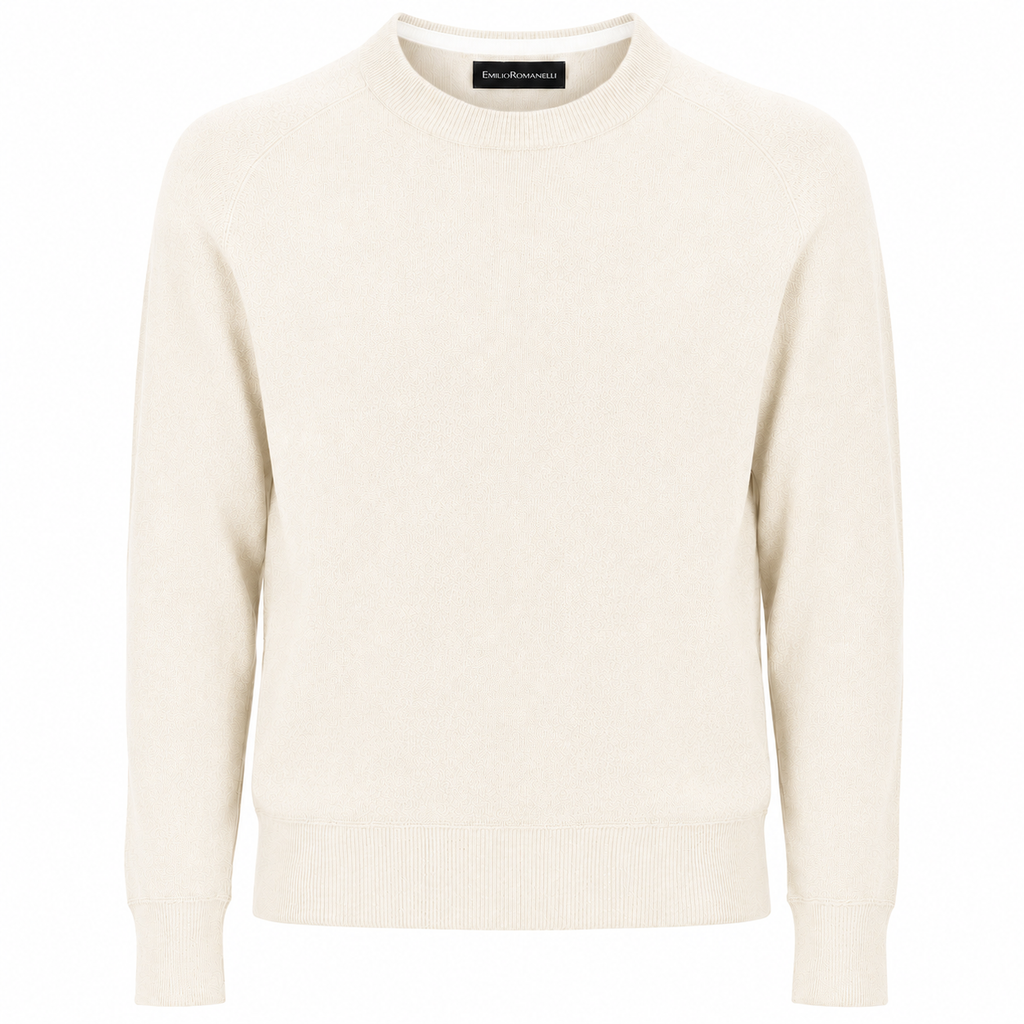 Emilio Romanelli Man Crew Neck Cream Sweaters White