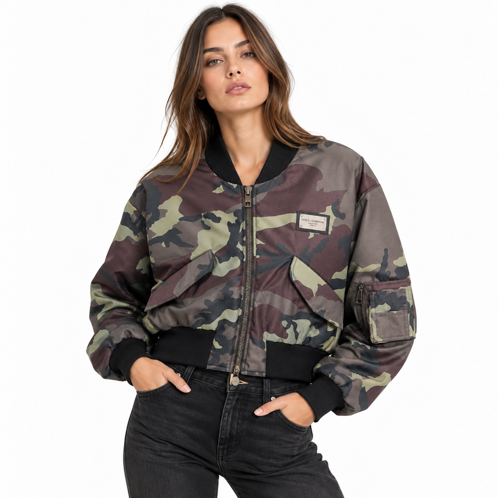 Dolce & Gabbana Woman Bomber Cropped Camouflage