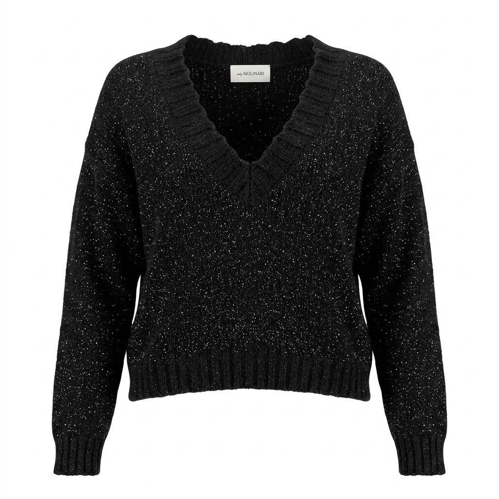 anna molinari Woman Knit Bouclè V-Neck Black