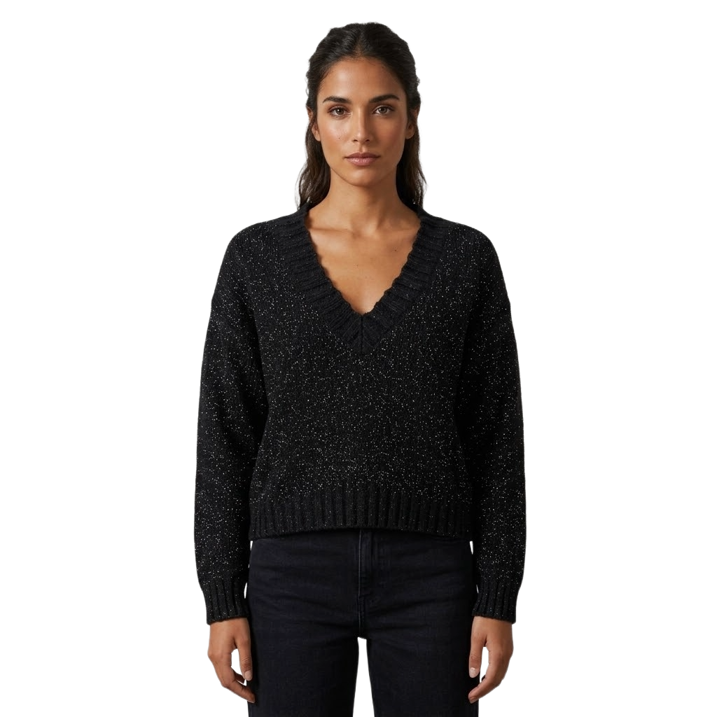 anna molinari Woman Knit Bouclè V-Neck Black