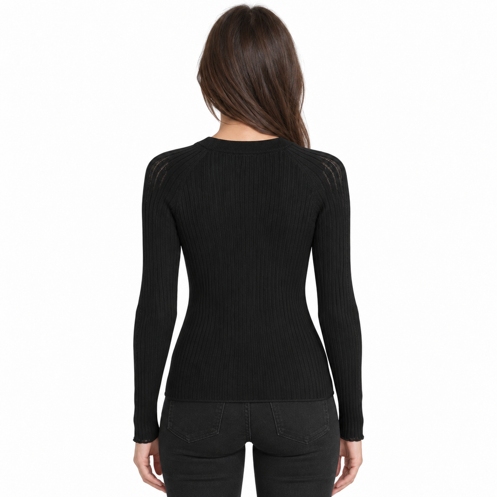 anna molinari Woman Crew Neck Long Coste Sweaters Black