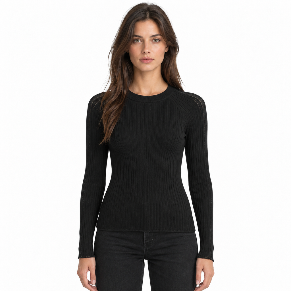anna molinari Woman Crew Neck Long Coste Sweaters Black