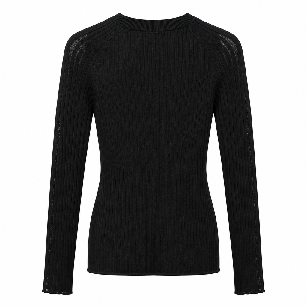 anna molinari Woman Crew Neck Long Coste Sweaters Black