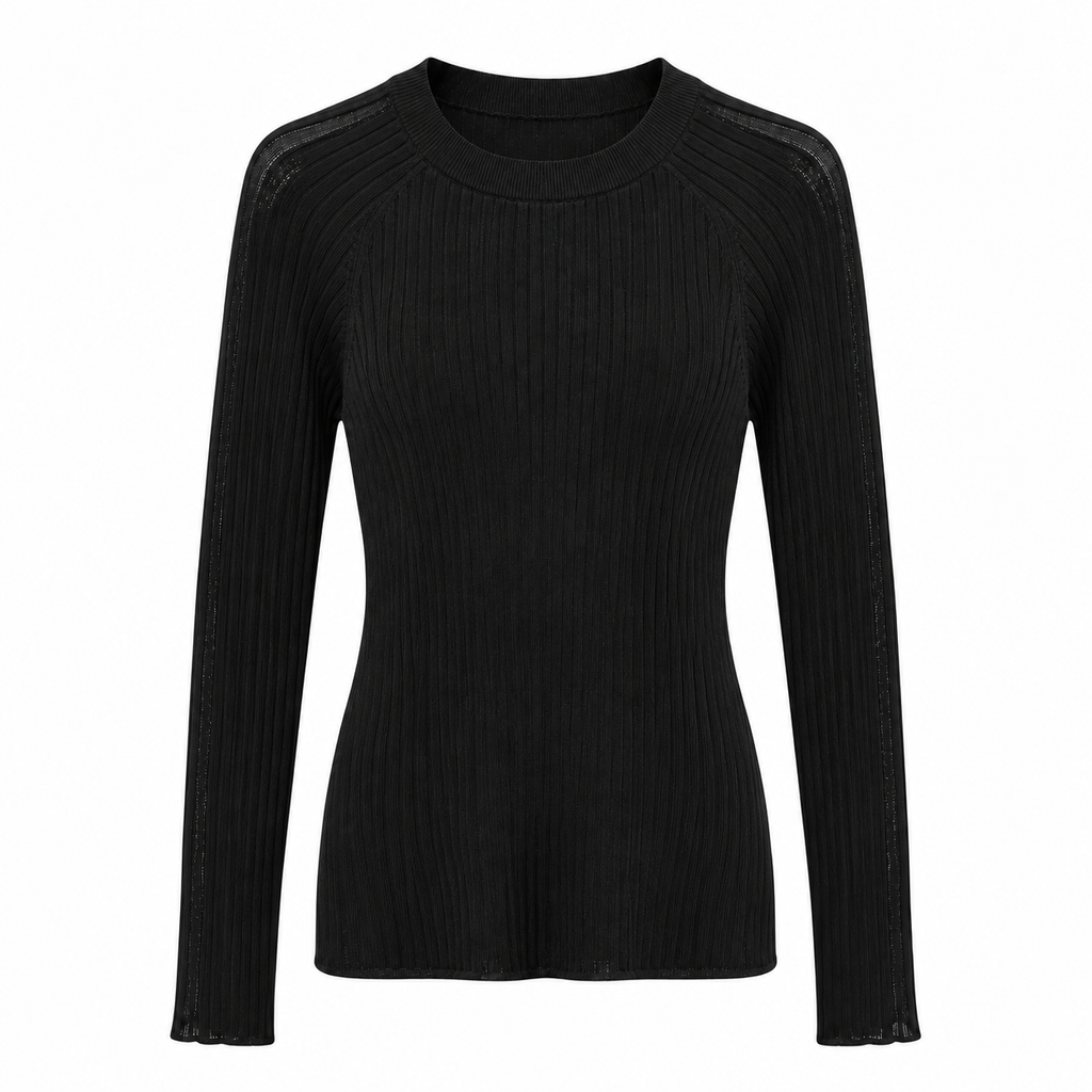 anna molinari Woman Crew Neck Long Coste Sweaters Black
