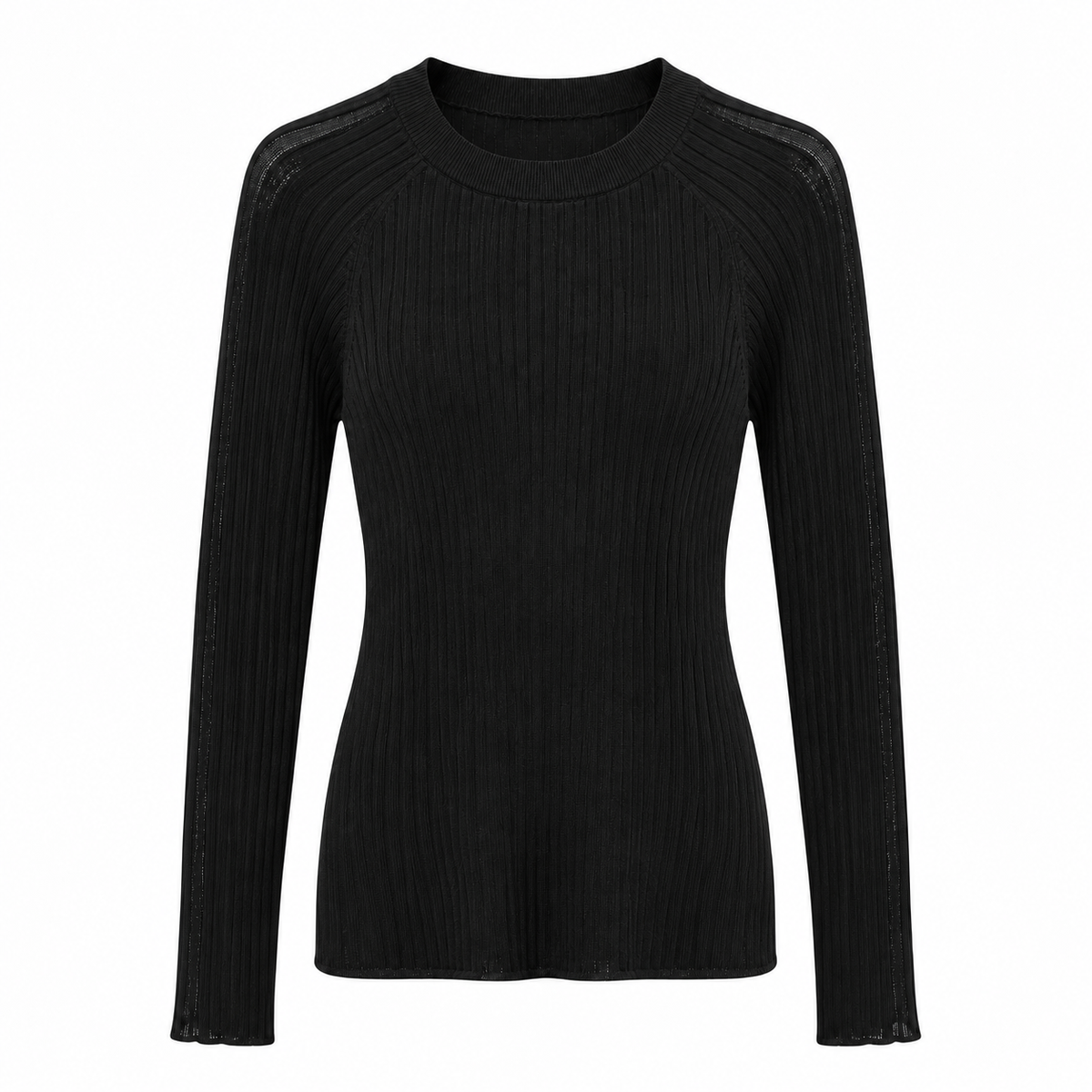 anna molinari Woman Crew Neck Long Coste Sweaters Black