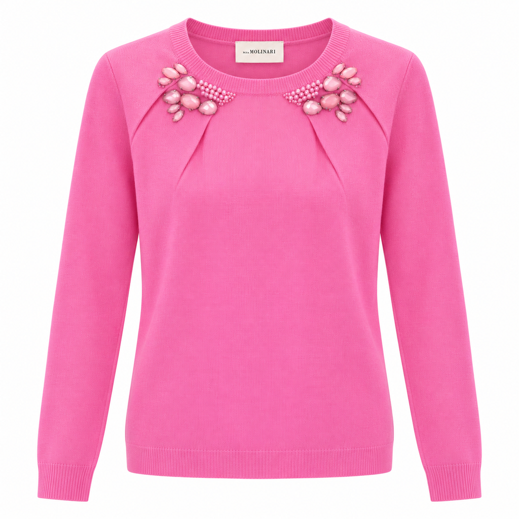 anna molinari Woman Knit Crew Neck Embroidered Pink