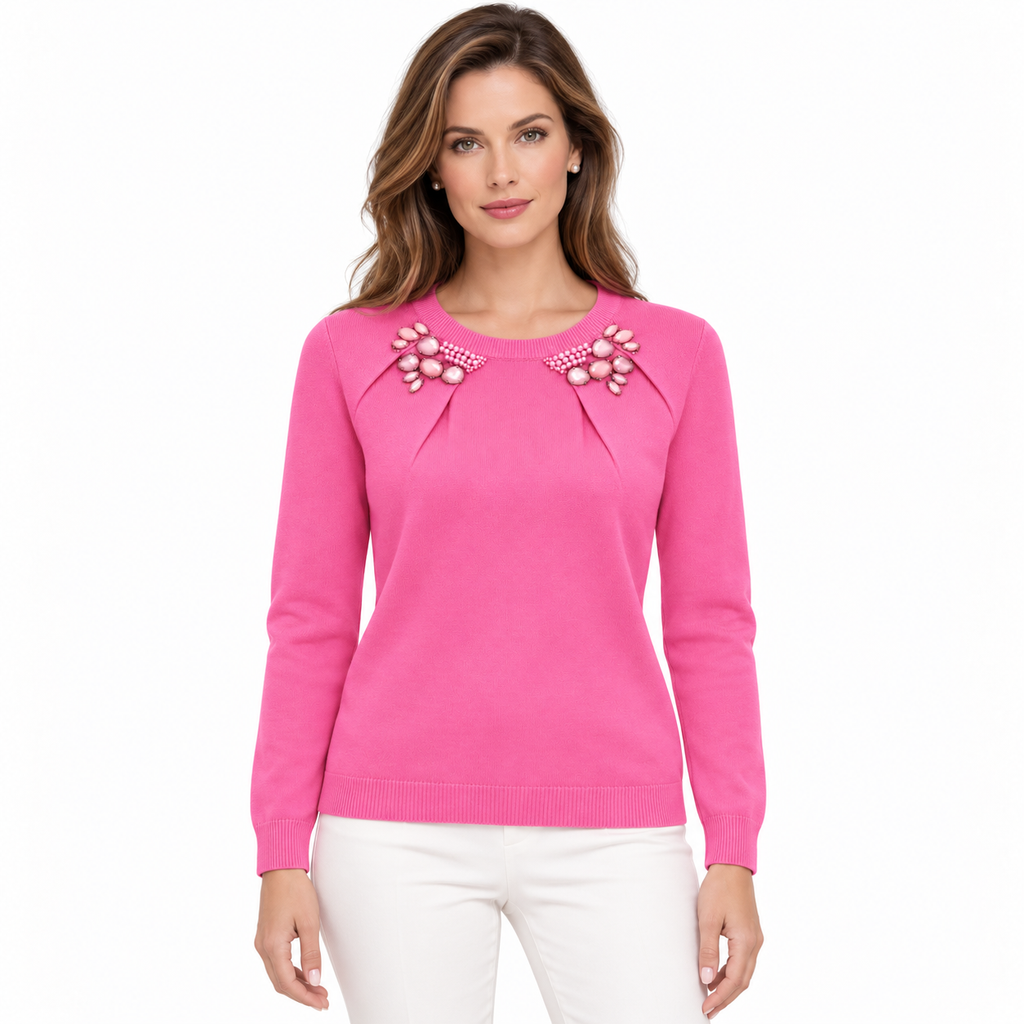 anna molinari Woman Knit Crew Neck Embroidered Pink