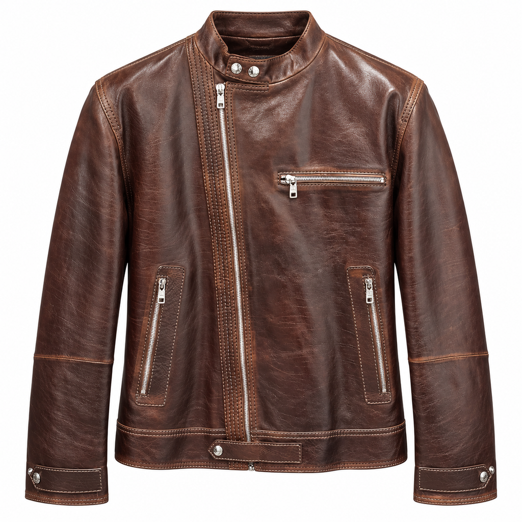 Dolce & Gabbana Man Jacket Asimmetrica Leather Brown