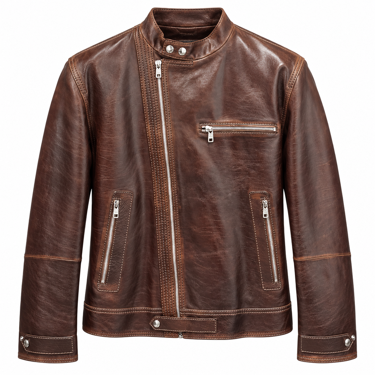 Dolce & Gabbana Man Jacket Asimmetrica Leather Brown