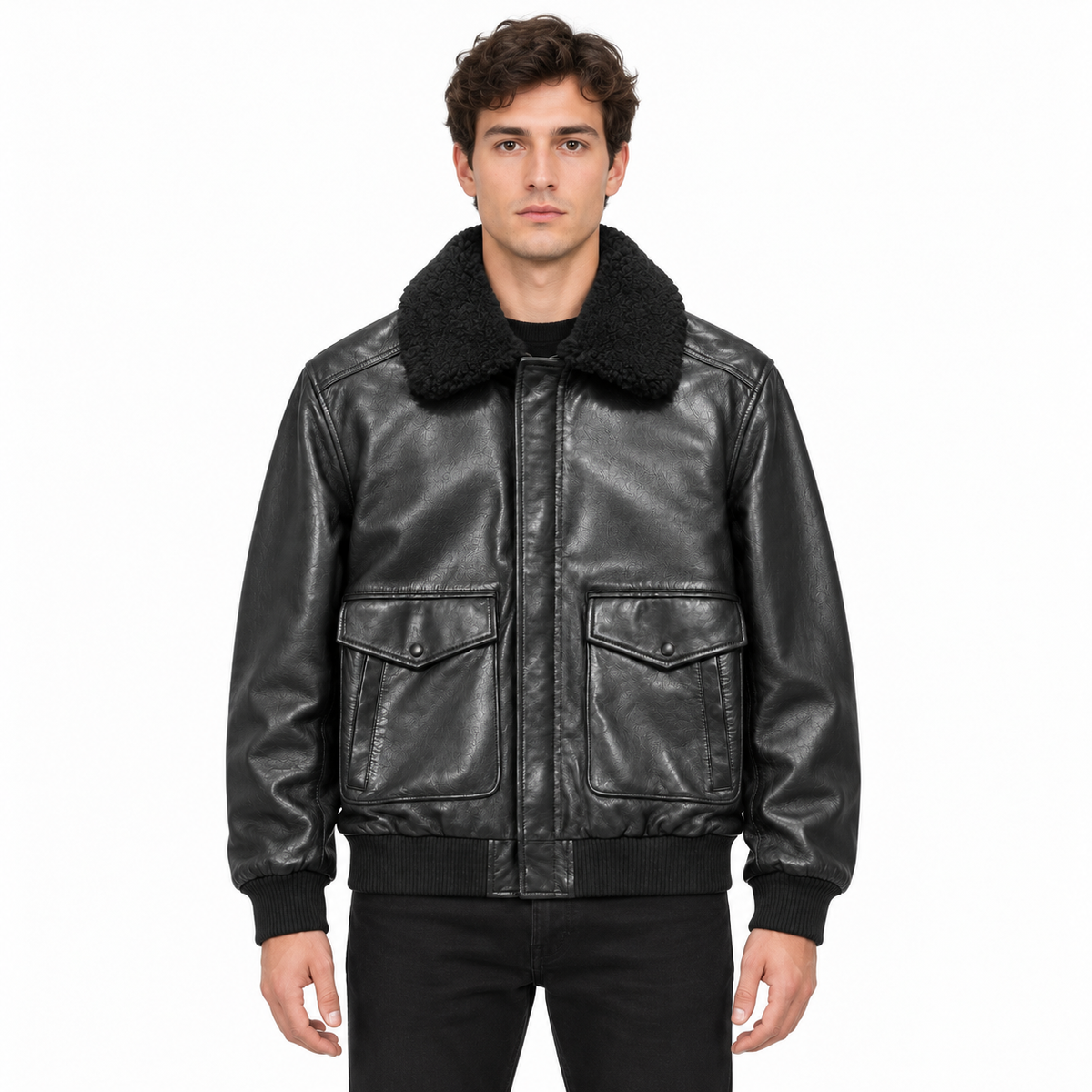 Emilio Romanelli Man Jacket Leather Colletto Pelliccia Black