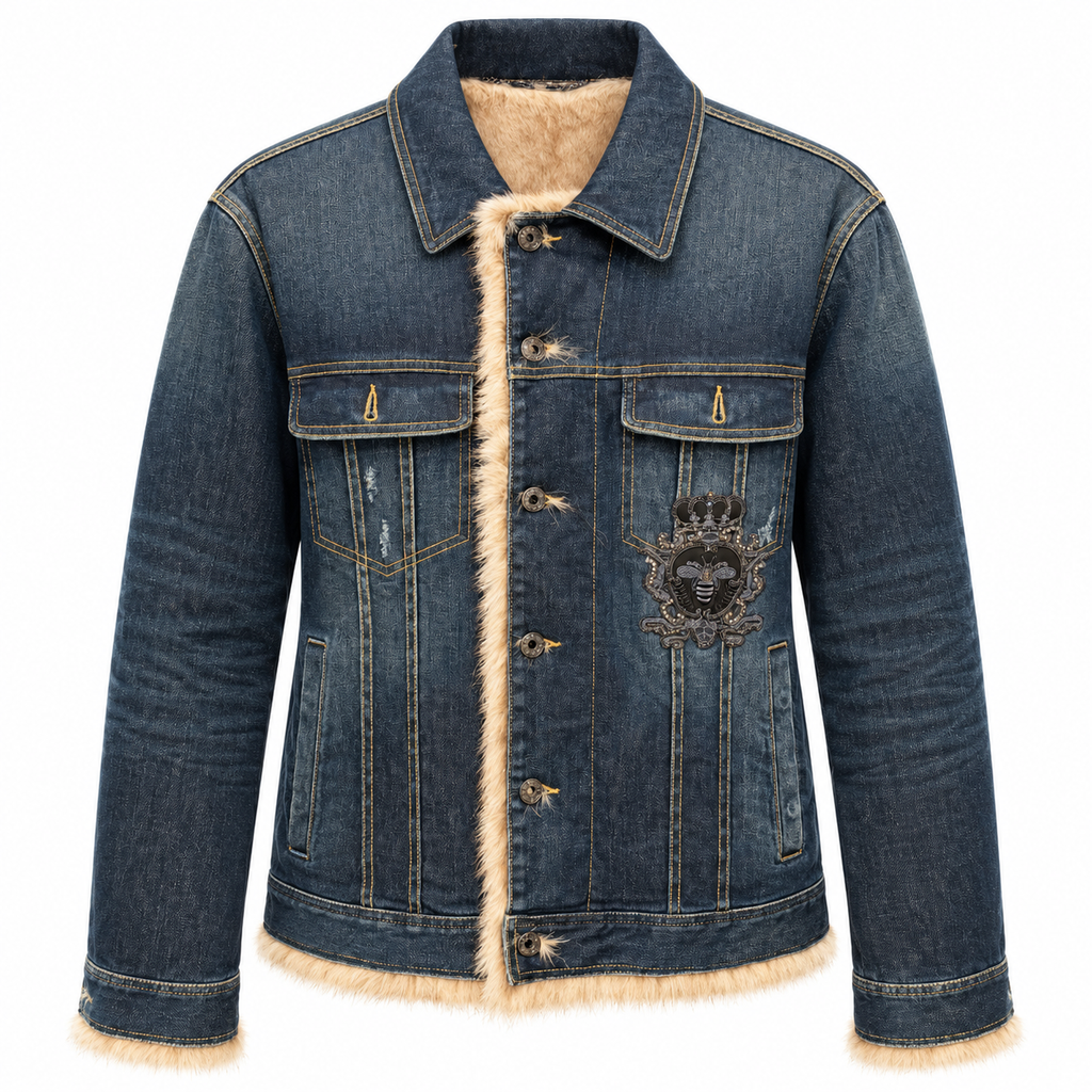 Dolce & Gabbana Man Jacket Denim Pelliccia Blue