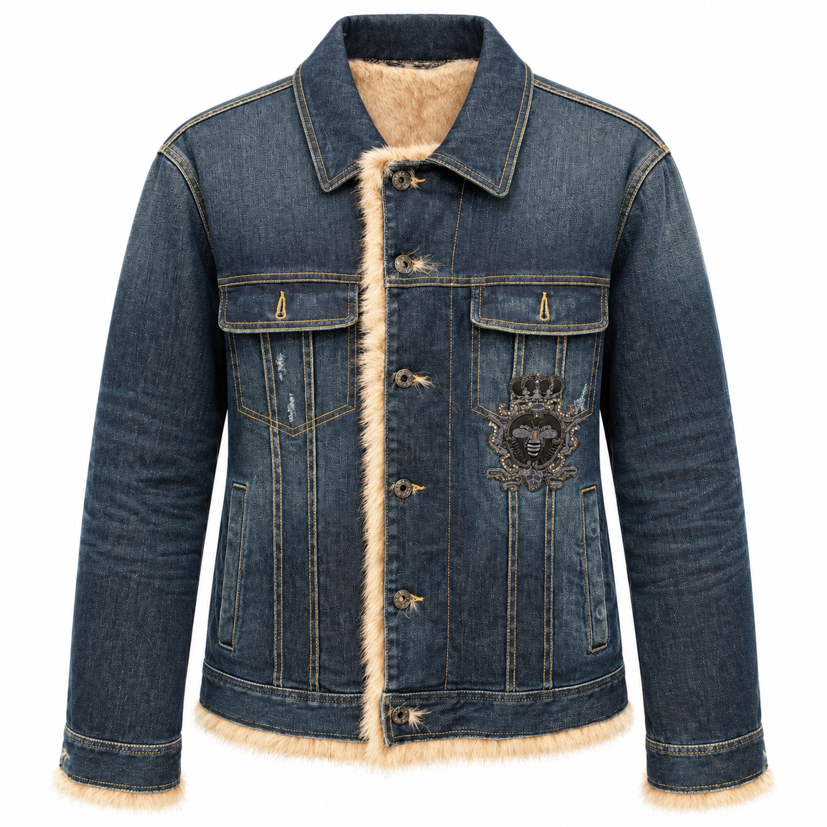 Dolce & Gabbana Man Jacket Denim Pelliccia Blue