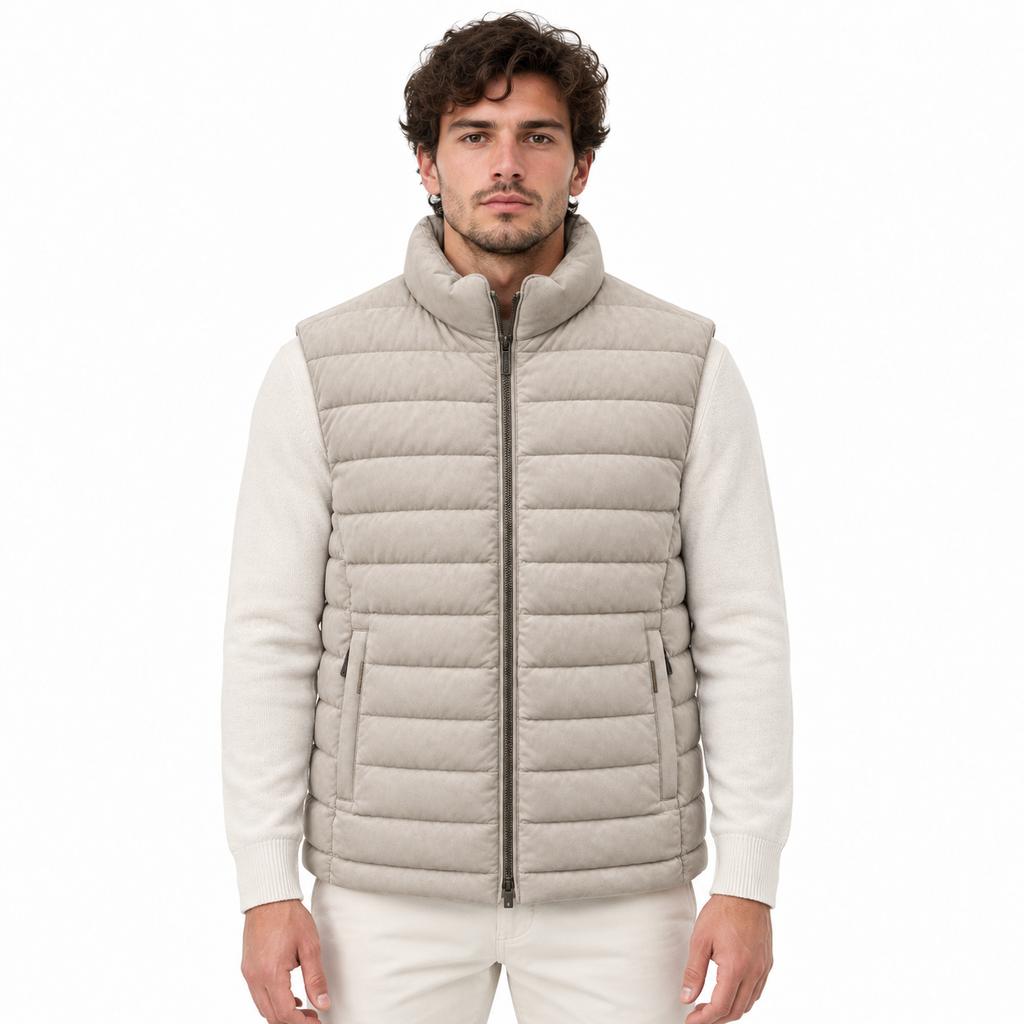 moorer Man Vest Leather Beige