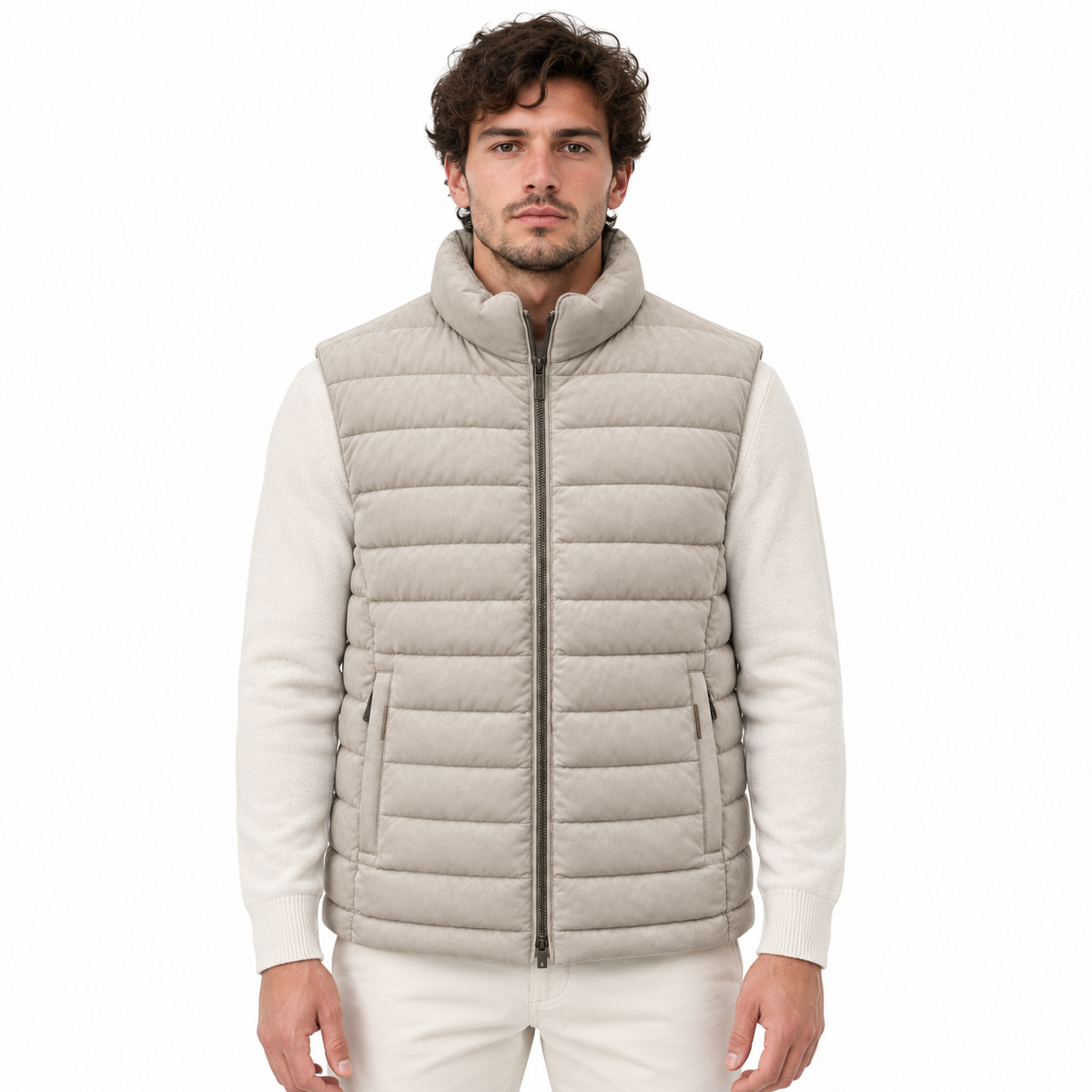 moorer Man Vest Leather Beige