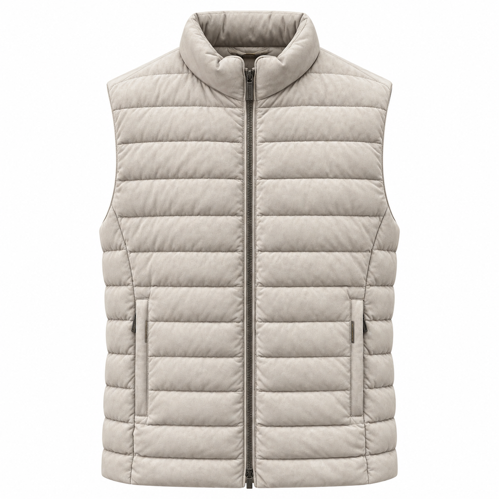 moorer Man Vest Leather Beige