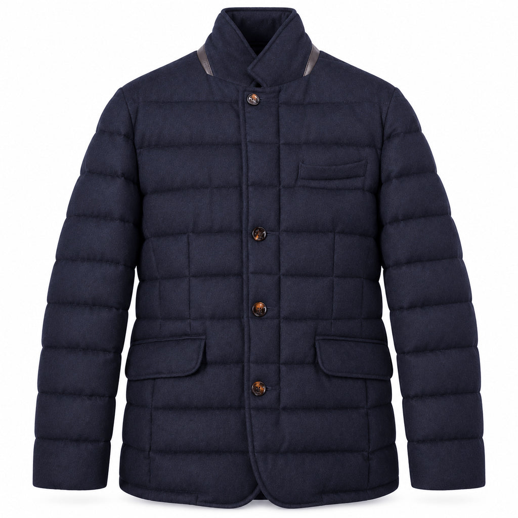 moorer Man Jacket Quilted Wool Navy Blue